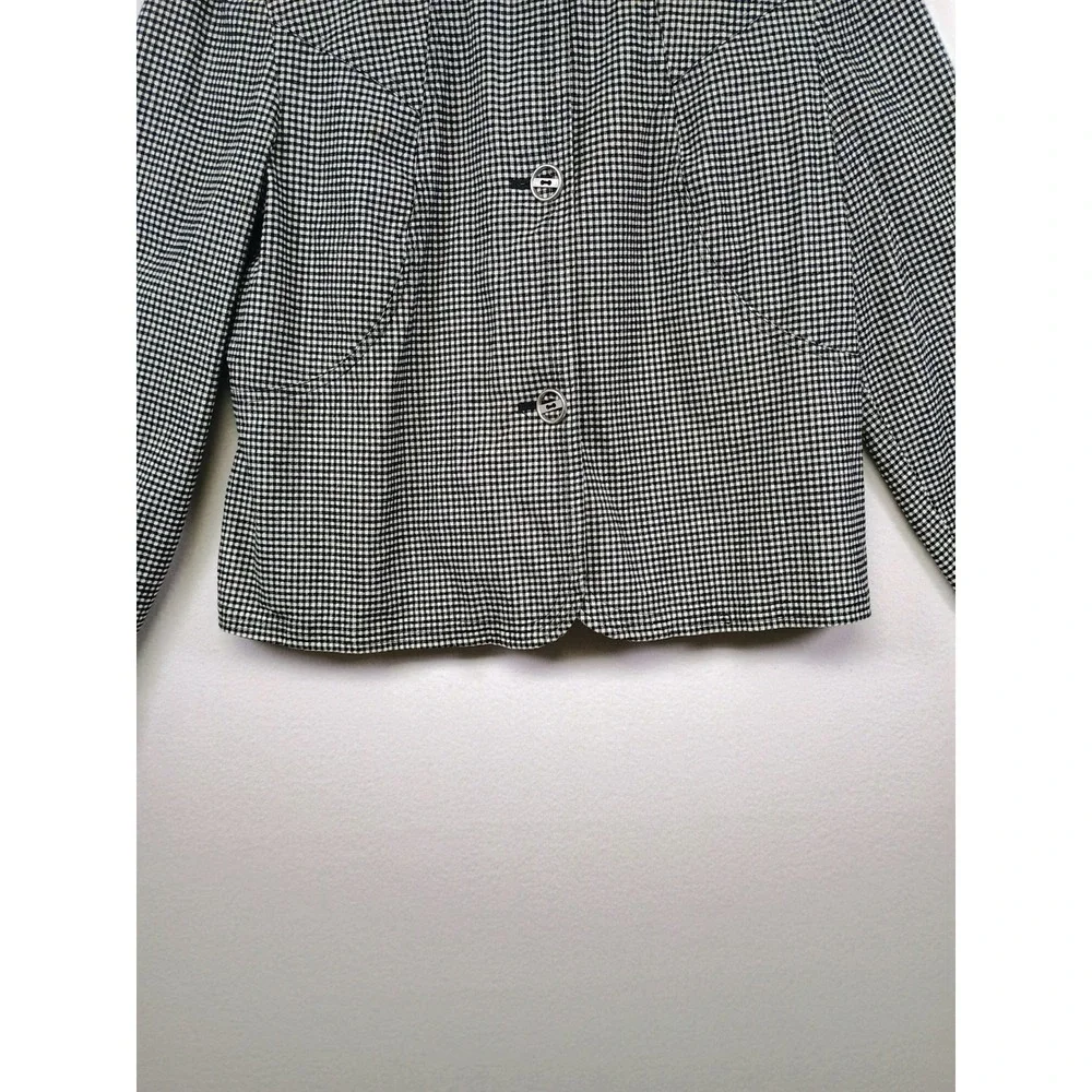 Dark Academia RQT Womens‎ XL Black White Gingham Check Button Up Stretch Jacket